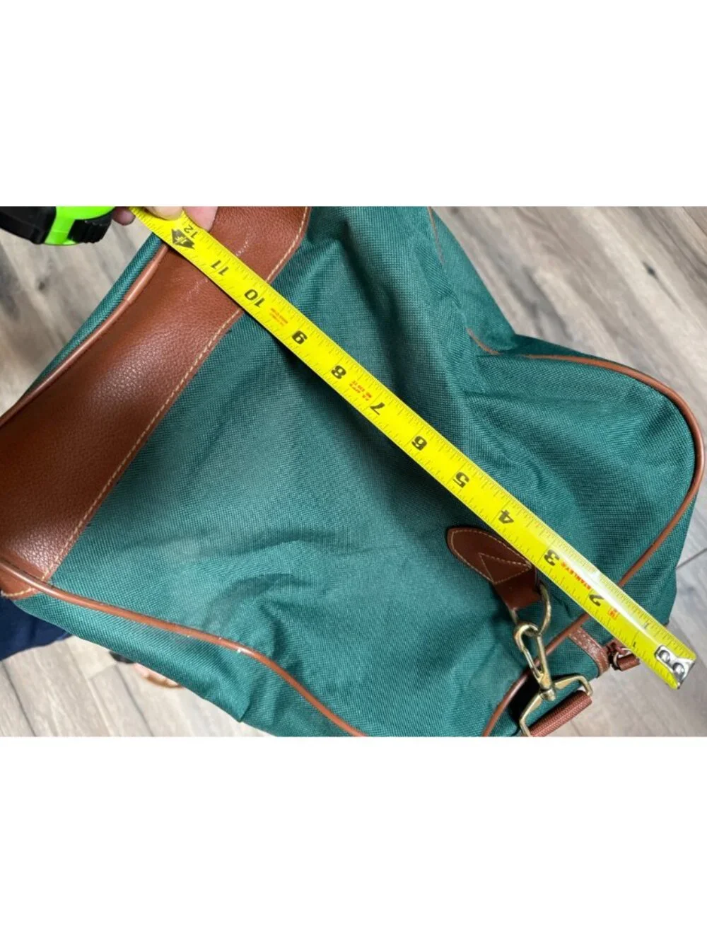 Ralph Lauren 1990's Green & Brown Canvas Duffel Bag Leather Trim And Adjustable